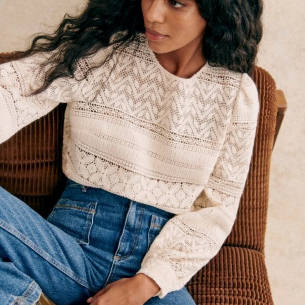 Sezane Embroidered Philoe Blouse in Ecru